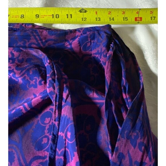 Rena Rowan Size 12 Blue Purple 100% Silk Abstract Maxi Skirt Faux Wrap Bohemian - Picture 8 of 9